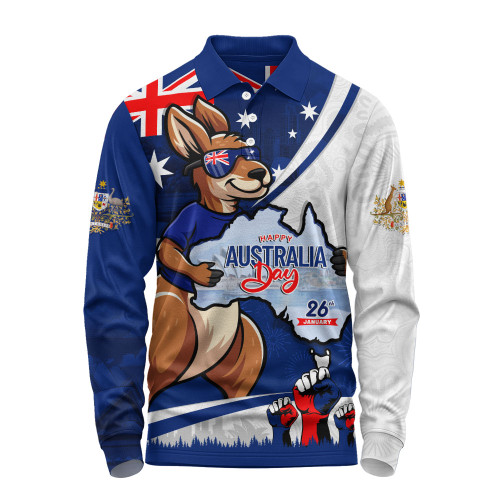 Australia Long Sleeve Polo Shirt Australia Day Aussie Kangaroo Pride Holiday