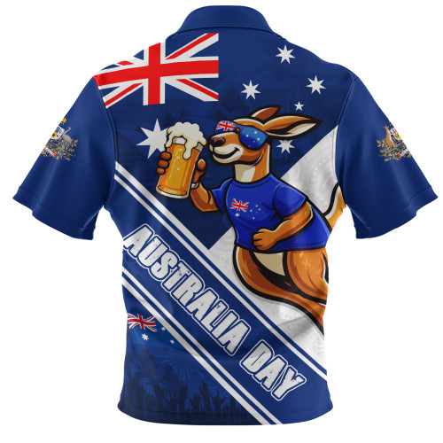 Australia Zip Polo Shirt Australia Day Kangaroo Beer Spirit Of Celebration