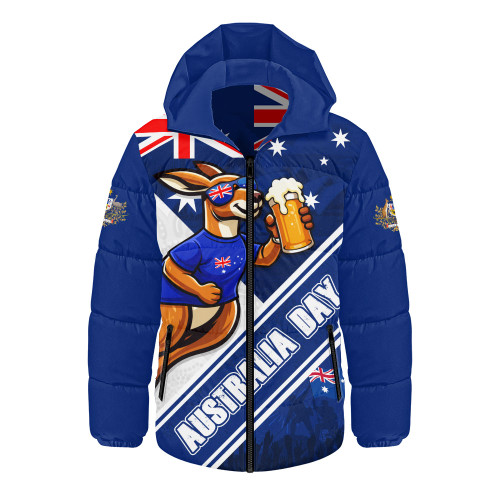 Australia Hooded Padded Jacket Australia Day Kangaroo Beer Spirit Of Celebration