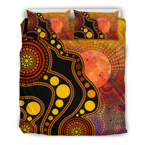 Australia Aboriginal Bedding Set - Australia Indigenous Flag Circle Dot Painting Art (Golden) Australia Aboriginal Bedding Set - Australia Indigenous Flag Circle Dot Painting Art (Golden)