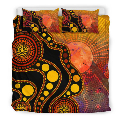Australia Aboriginal Bedding Set - Australia Indigenous Flag Circle Dot Painting Art (Golden) Australia Aboriginal Bedding Set - Australia Indigenous Flag Circle Dot Painting Art (Golden)