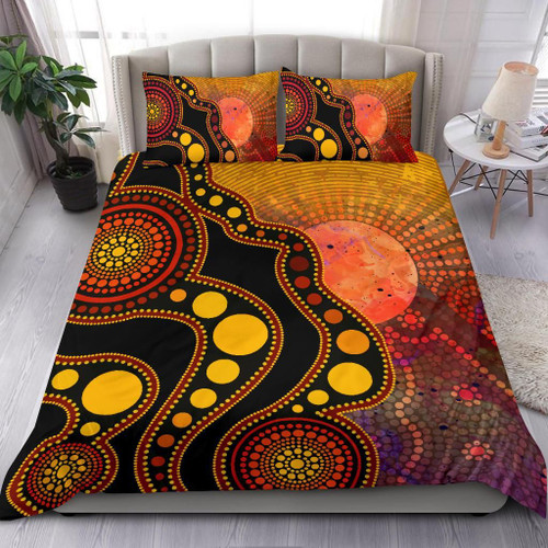 Australia Aboriginal Bedding Set - Australia Indigenous Flag Circle Dot Painting Art (Golden) Australia Aboriginal Bedding Set - Australia Indigenous Flag Circle Dot Painting Art (Golden)