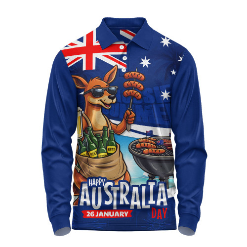 Australia Long Sleeve Polo Shirt Australia Day Kangaroo Aussie Summer Beachside BBQ
