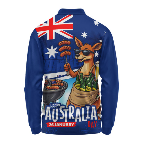 Australia Long Sleeve Polo Shirt Australia Day Kangaroo Aussie Summer Beachside BBQ