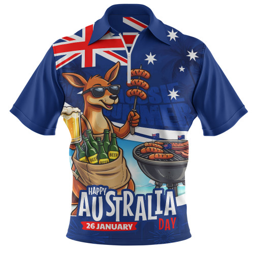 Australia Zip Polo Shirt Australia Day Kangaroo Aussie Summer Beachside BBQ