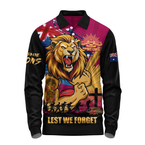 Brisbane Lions Long Sleeve Polo Shirt ANZAC Day Honour And Football Legacy