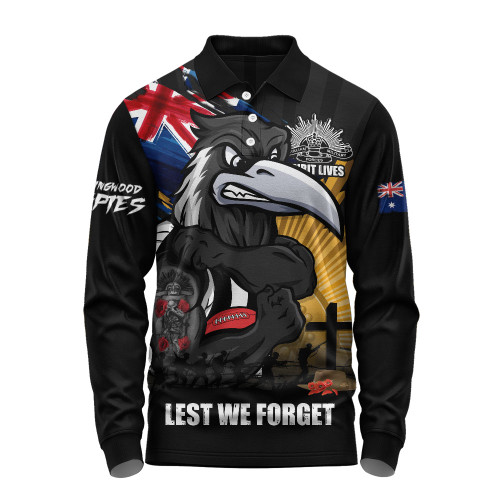 Collingwood Long Sleeve Polo Shirt ANZAC Day Honour And Football Legacy