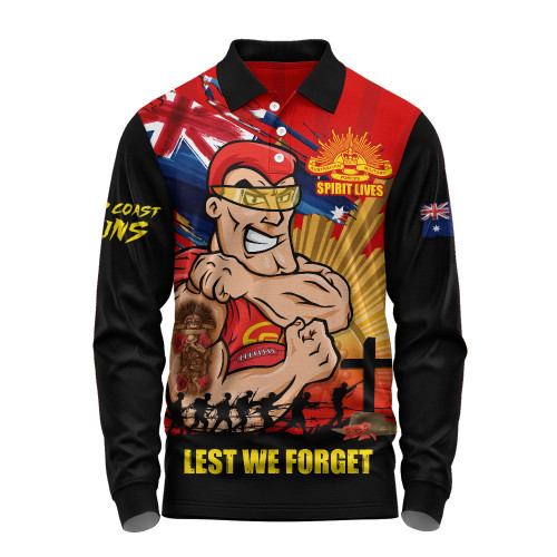 Gold Coast SUNS Long Sleeve Polo Shirt ANZAC Day Honour And Football Legacy