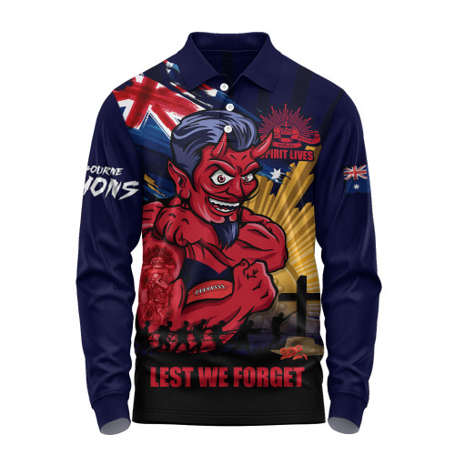 Melbourne Long Sleeve Polo Shirt ANZAC Day Honour And Football Legacy