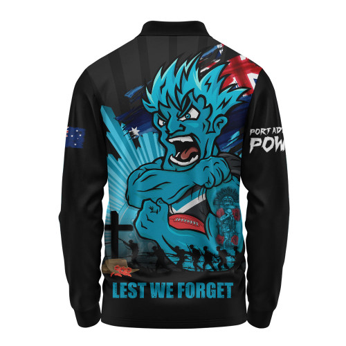 Port Adelaide Long Sleeve Polo Shirt ANZAC Day Honour And Football Legacy