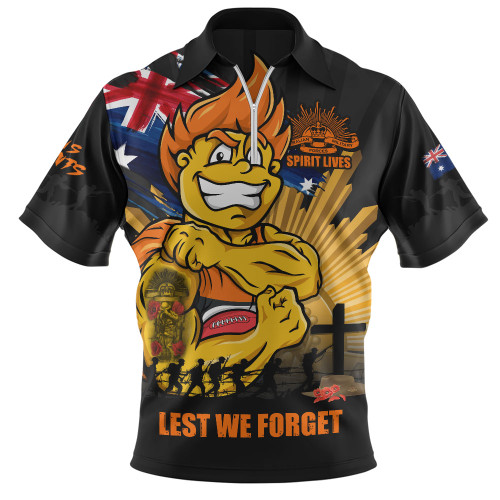 GWS GIANTS Zip Polo Shirt ANZAC Day Honour And Football Legacy