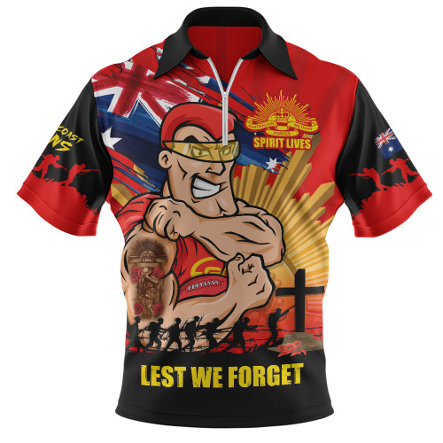 Gold Coast SUNS Zip Polo Shirt ANZAC Day Honour And Football Legacy
