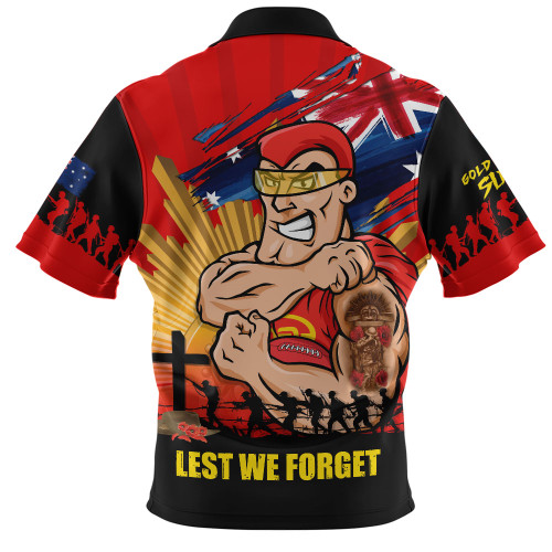 Gold Coast SUNS Zip Polo Shirt ANZAC Day Honour And Football Legacy