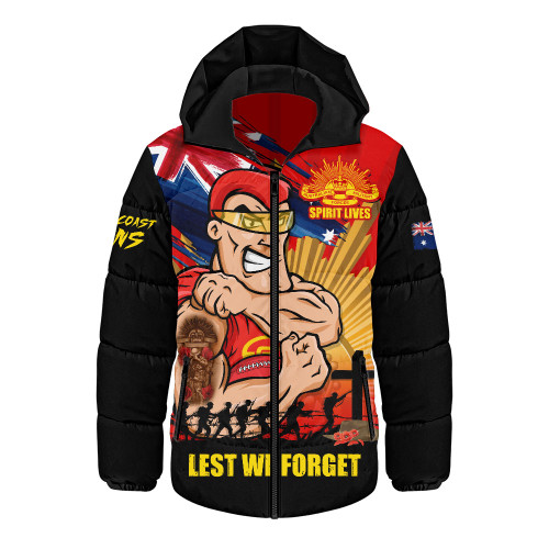 Gold Coast SUNS Hooded Padded Jacket ANZAC Day Honour And Football Legacy