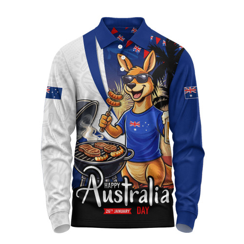 Australia Long Sleeve Polo Shirt Australia Day Kangaroo Summer Fest Celebration