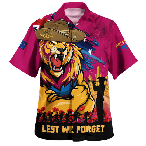 Brisbane Lions Hawaiian Shirt ANZAC Inspired Football Fan Memorial Design