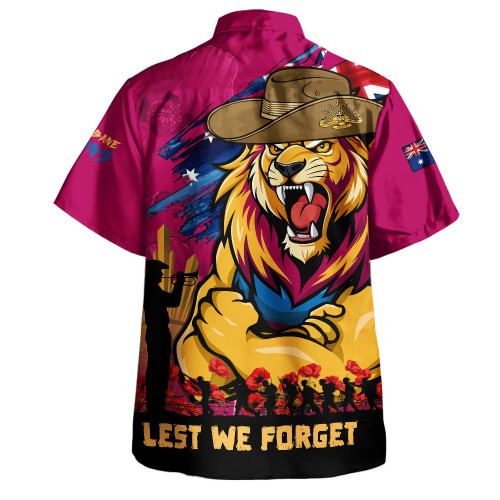 Brisbane Lions Hawaiian Shirt ANZAC Inspired Football Fan Memorial Design