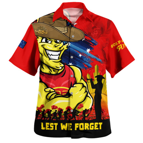 Gold Coast SUNS Hawaiian Shirt ANZAC Inspired Football Fan Memorial Design