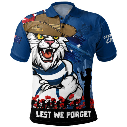 Geelong Cats Polo Shirt ANZAC Inspired Football Fan Memorial Design