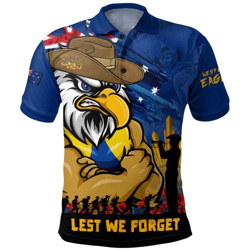 West Coast Eagles Polo Shirt ANZAC Inspired Football Fan Memorial Design