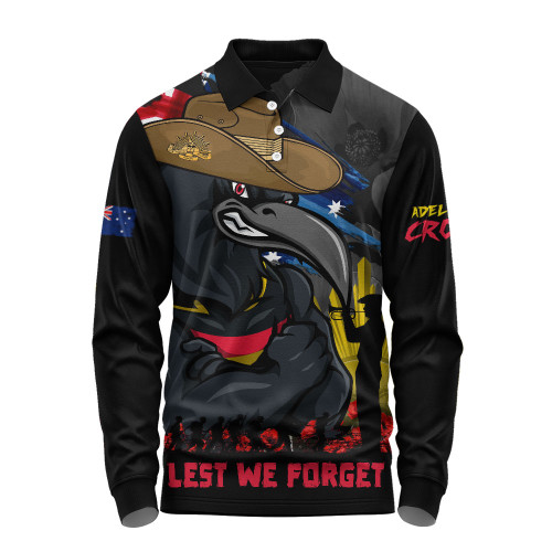 Adelaide Crows Long Sleeve Polo Shirt ANZAC Inspired Football Fan Memorial Design
