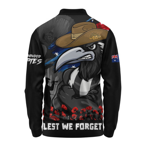 Collingwood Long Sleeve Polo Shirt ANZAC Inspired Football Fan Memorial Design