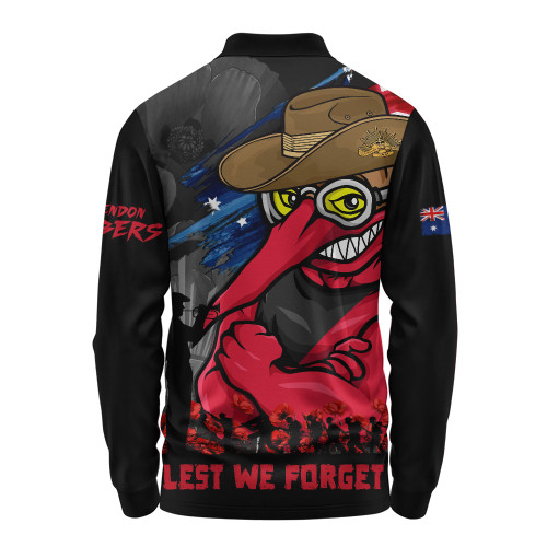 Essendon Long Sleeve Polo Shirt ANZAC Inspired Football Fan Memorial Design