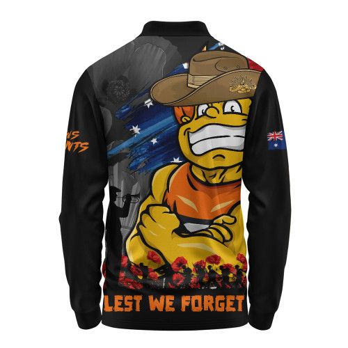 GWS GIANTS Long Sleeve Polo Shirt ANZAC Inspired Football Fan Memorial Design