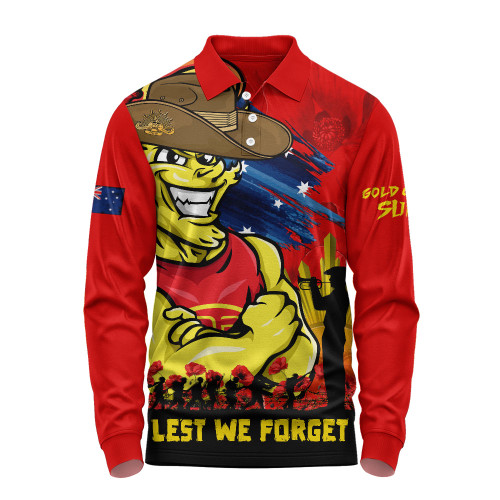 Gold Coast SUNS Long Sleeve Polo Shirt ANZAC Inspired Football Fan Memorial Design