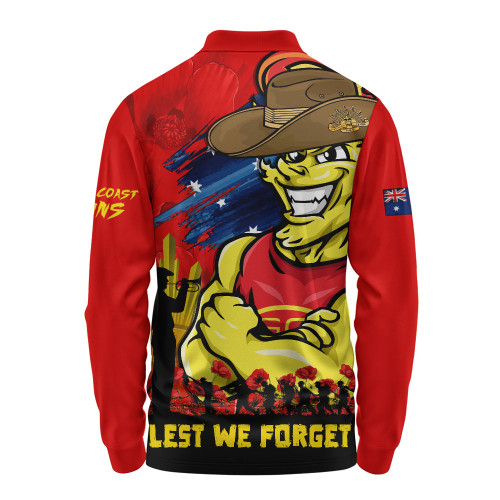 Gold Coast SUNS Long Sleeve Polo Shirt ANZAC Inspired Football Fan Memorial Design