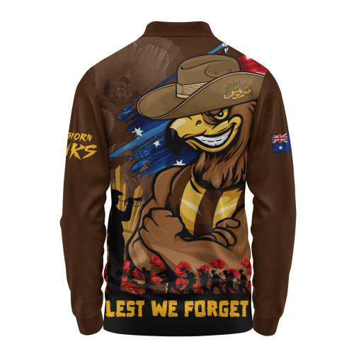 Hawthorn Long Sleeve Polo Shirt ANZAC Inspired Football Fan Memorial Design