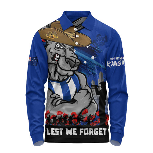 North Melbourne Long Sleeve Polo Shirt ANZAC Inspired Football Fan Memorial Design