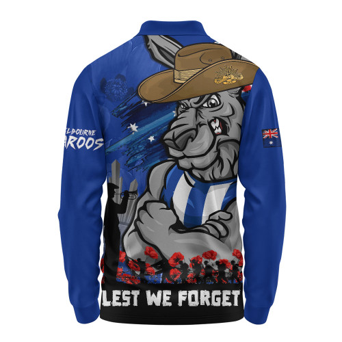 North Melbourne Long Sleeve Polo Shirt ANZAC Inspired Football Fan Memorial Design