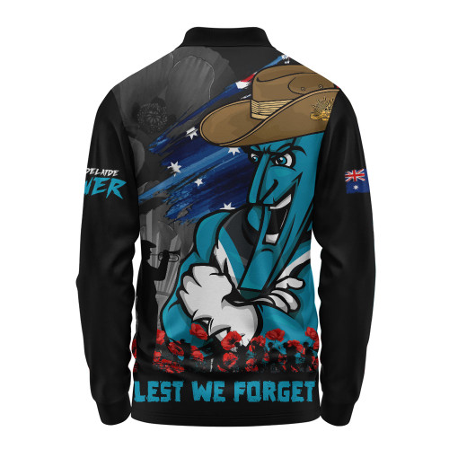 Port Adelaide Long Sleeve Polo Shirt ANZAC Inspired Football Fan Memorial Design