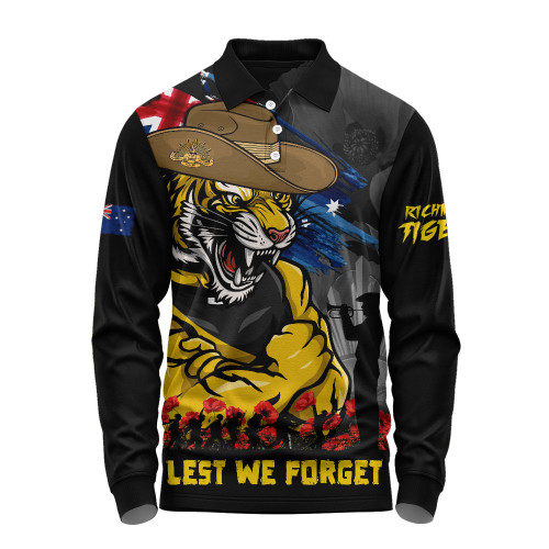 Richmond Long Sleeve Polo Shirt ANZAC Inspired Football Fan Memorial Design