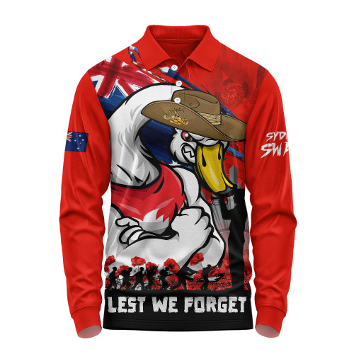 Sydney Swans Long Sleeve Polo Shirt ANZAC Inspired Football Fan Memorial Design