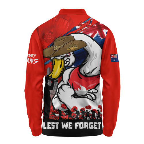 Sydney Swans Long Sleeve Polo Shirt ANZAC Inspired Football Fan Memorial Design