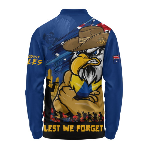 West Coast Eagles Long Sleeve Polo Shirt ANZAC Inspired Football Fan Memorial Design