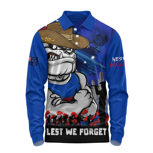Western Bulldogs Long Sleeve Polo Shirt ANZAC Inspired Football Fan Memorial Design