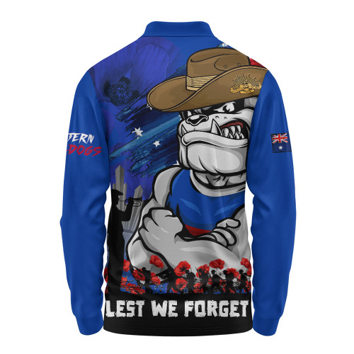 Western Bulldogs Long Sleeve Polo Shirt ANZAC Inspired Football Fan Memorial Design