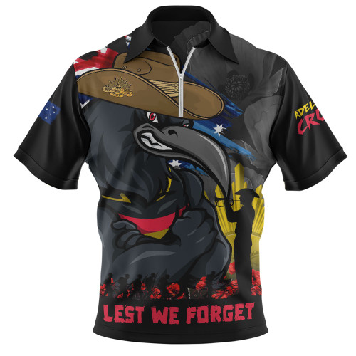 Adelaide Crows Zip Polo Shirt ANZAC Inspired Football Fan Memorial Design