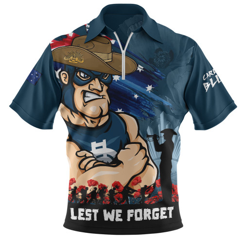 Carlton Zip Polo Shirt ANZAC Inspired Football Fan Memorial Design