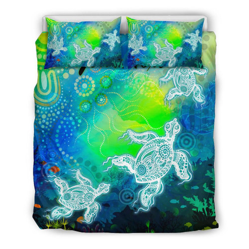 [Custom] Australia Aboriginal Bedding Set - Indigenous Turtle Ocean Dot Painting Art