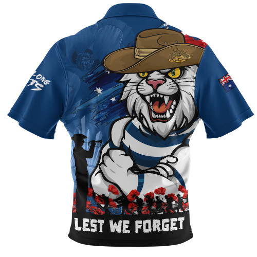 Geelong Cats Zip Polo Shirt ANZAC Inspired Football Fan Memorial Design