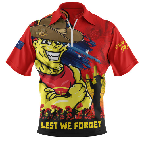 Gold Coast SUNS Zip Polo Shirt ANZAC Inspired Football Fan Memorial Design