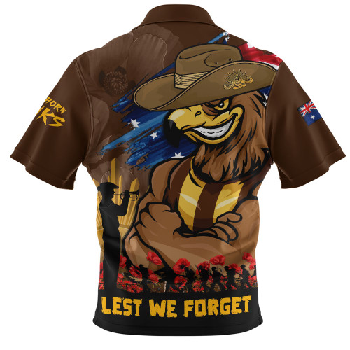 Hawthorn Zip Polo Shirt ANZAC Inspired Football Fan Memorial Design