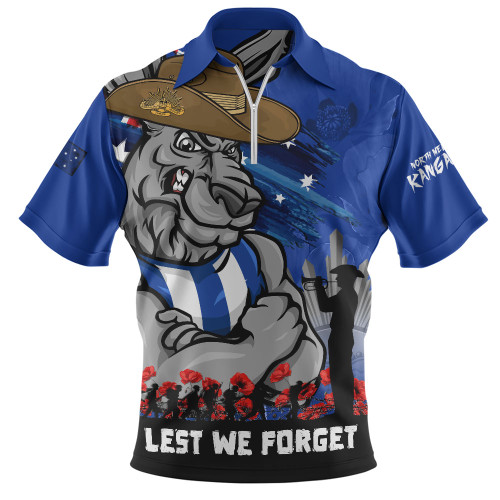 North Melbourne Zip Polo Shirt ANZAC Inspired Football Fan Memorial Design