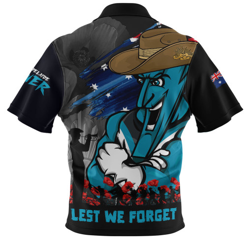 Port Adelaide Zip Polo Shirt ANZAC Inspired Football Fan Memorial Design