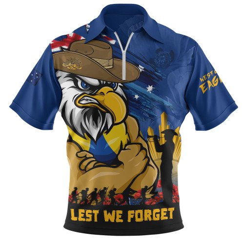 West Coast Eagles Zip Polo Shirt ANZAC Inspired Football Fan Memorial Design