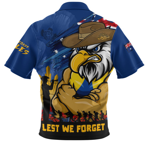 West Coast Eagles Zip Polo Shirt ANZAC Inspired Football Fan Memorial Design